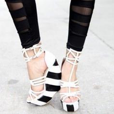 Women's #Fashion #Shoes:  Women Fluorescent Stripe High Heel Wedge Sandals-White: #Wedges