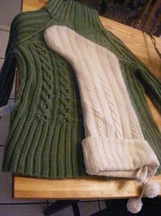 How to make a stocking out of a sweater. I love this! Goodwill sweater and great outcome!