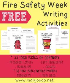 FREE Fire Safety Writing Activities - 65 pages of Copywork, Writing Prompts and Draw-then-Write prompts {free} - In All You