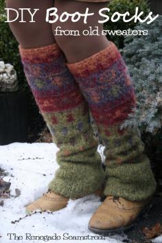Upcycle a thrift store sweater to cozy warm boot socks with this new sew tutorial by the Renegade Seamstress