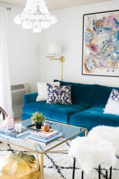 blue velvet sofa