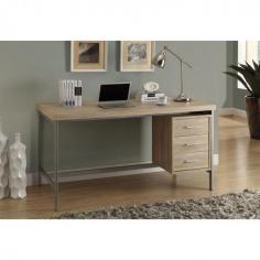 Add a charming touch to your living space with this stylish and functional office desk. Featuring a silver metal and rubber wood construction, this three-drawer desk is finished in a natural neutral color for a chic reclaimed look.