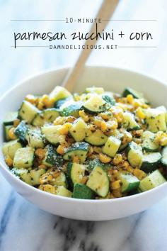 Parmesan Zucchini and Corn - A healthy 10 minute side dish to dress up any meal. It's so simple yet full of flavor!