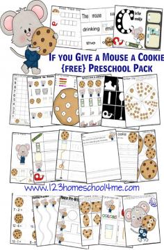 FREE If you give a mouse a cookie worksheets!!  preK-1st grade #preschool #kindergaten #worksheets