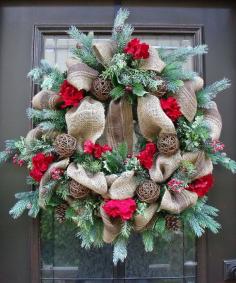 I LOVE THIS WREATH!!   Burlap Christmas Wreath Winter Burlap Wreath Rustic by LuxeWreaths, $154.00