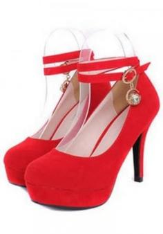 Women's round toe shine jewel suede high heels-platforms