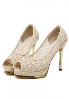 Women's hollow out lace peep toe metal PU high heels-platforms