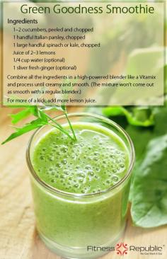 Feeling a little tired? Maybe you need a green infusion! Drinking greens is like breathing oxygen. Greens have chlorophyll and essential minerals that can be beneficial for blood circulation and weight loss, assist in colon cleansing and liver flushing, and help improve your skin. www.fitnessrepubl...