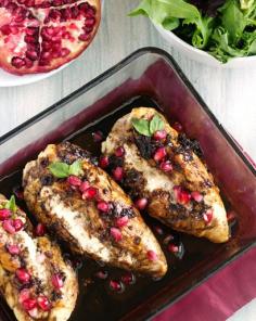 Goat Cheese Stuffed Pomegranate Chicken with Balsamic Reduction {High Protein + GF} - Food Faith Fitness