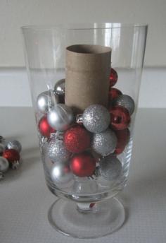 Use a toilet paper roll as a vase filler! This is a good tip for all that Christmas decor!