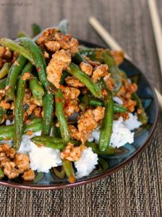 Chinese Green Beans with Ground Turkey over Rice #healthy #dinner