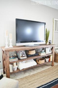 DIY tv stand. I'm hoping to build this and put it in my apartment along the long wall.