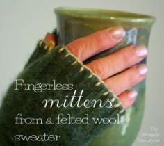 DIY Fingerless mittens from a felted wool sweater