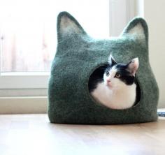 a felted wool cat cave ~ too funny!