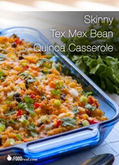 
                        
                            Skinny Tex Mex Bean Quinoa Casserole - the flavours scream summer: black beans, corn and bell peppers, mixed with quinoa and baked to a cheesy perfection. A hybrid of modern Mexican and Thai cuisines.
                        
                    