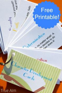 Free character development cards with conversation starters, questions, and prayer prompts. A fantastic circle time activity or use for table topics!