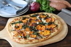 Sweet Potato Kale Pizza with Rosemary and Red Onion