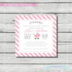 Pink & Gray Square Baby Shower Invitation. It's A by SouthernSwish