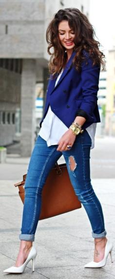 Fall street style fashion Zara Navy Blue Modern Cut Blazer by Fashion Hippie Loves