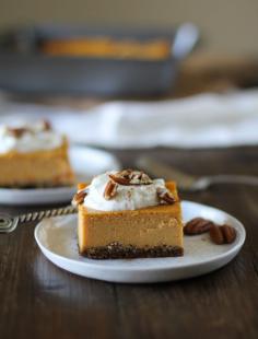 
                        
                            Maple Pumpkin Cheesecake Bars | gluten free and naturally sweetened | This decadent yet healthy cheesecake is made with Greek yogurt instead of cream cheese, and pure maple syrup instead of cane sugar
                        
                    
