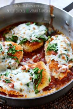 20 Minute Skillet Chicken and Spinach Parmesan | MomOnTimeout.com | #chicken #dinner #easy #fast #recipe