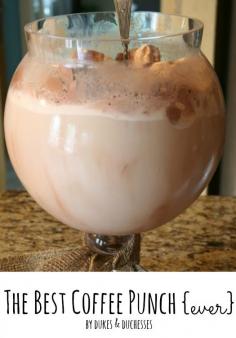 
                        
                            Coffee Punch 1 gallon milk 1/2 gallon vanilla ice cream 1/2 gallon chocolate ice cream 2 ounces instant coffee 2 cups sugar 1 cup water I will try the chocolate ice cream, but will probably use vanilla.
                        
                    