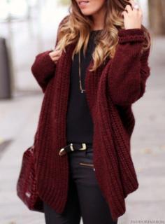 cozy cranberry sweater over classic black tee