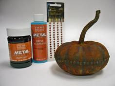 
                        
                            Self adhesive copper nailheads and Modern Masters Metal Effects Iron Paint & Rust Activator equals a rusted iron pumpkin | Idea via The Paint Store
                        
                    