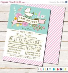 ON SALE Modern Baby Girl Shower Invitation with by lillybimbleshop