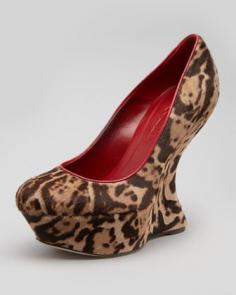 Alexander McQueen Armadillo Leopard-Print Calf Hair #Wedges