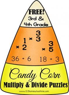 FREE Candy Corn Math Puzzles (multiplication and division practice for 3rd & 4th graders) #math #homeschool #education #fall