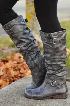 
                    
                        Pewter Grey Double Buckle Boots
                    
                
