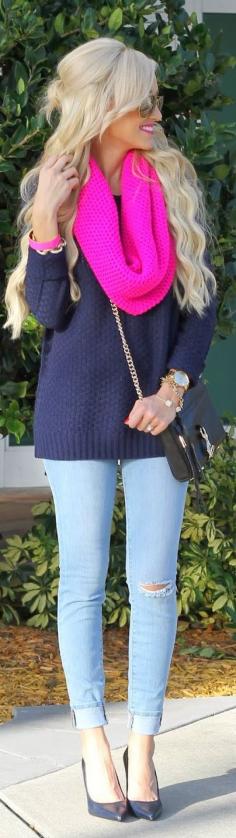 
                    
                        Scarf & sweater!!! Go for something different this fall! Like this beautiful bright pink'
                    
                