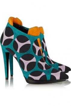 
                    
                        Pierre Hardy Paneled suede and crepe ankle boots FUN!
                    
                