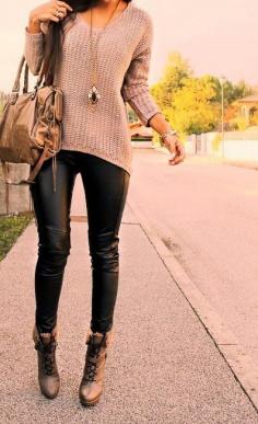 
                        
                            Black Leather Pants, Suitable Sweater, Boats and Bag Repined by myfriendshop.com
                        
                    