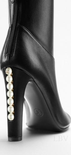 
                    
                        Chanel | black boots with pearls Love the classy and feminine design of the pearls lined in the back
                    
                