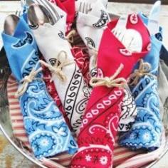 
                    
                        Bandanas cost about $1 each, and abound in red, white and blue. Perfect for 4th of July party napkins and decor, right?
                    
                