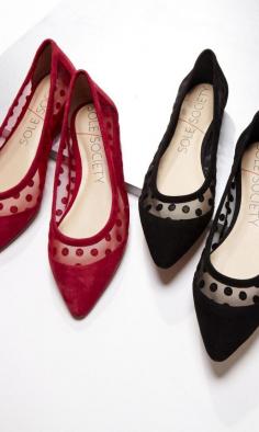 
                    
                        Suede and polka dotted mesh flat with a pointed toe and ultra-easy to slip on.
                    
                