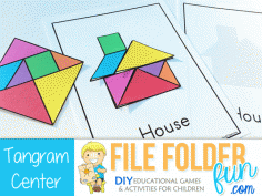 Home Preschool Games: Tangrams!  Carefully arrange your shapes to make a picture.  Can you make your own picture? Game Assembly:  Laminate and cut out your tangram shapes.  Print one set of outline cards ...