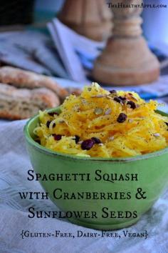 Spaghetti Squash with Cranberries & Sunflower Seeds {Gluten-Free, Dairy-Free, Vegan} #glutenfree