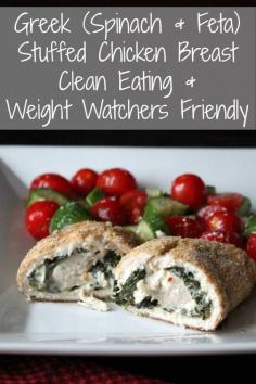 
                    
                        Greek (Spinach and Feta) Stuffed Chicken Breast Recipe. Delicious Clean Eating and Weight Watchers Friendly Recipe
                    
                