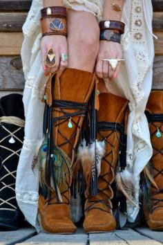 
                    
                        Upcycled Embellished Vintage Moccasin Fringe Boot, looking wild
                    
                