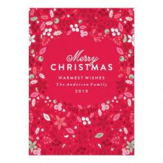 
                    
                        Merry Red Berries Floral Christmas Card Custom Invitations
                    
                