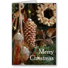 Rustic Ornaments Christmas Holiday Tree Greeting Card.