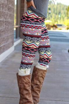 Chevron Pyramids Aztec Print Leggings