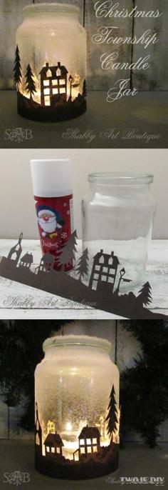 
                    
                        Christmas Township Candle Jar: Quick and easy candle jar that will look amazing when illuminated at night. complete directions.
                    
                