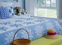 
                    
                        Summer. Blue and white quilt. Interior Designer: Lynn Morgan.
                    
                