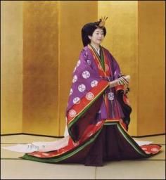 
                    
                        Princess Sayako in ancient Japanese formal court ensemble junihitoe (twelve-layered kimono) is seen at the Imperial Palace in Tokyo in this picture released by the Imperial Household Agency of Japan November 11, 2005. Princess Sayako is the only daughter of Emperor Akihito and Empress Michiko.
                    
                