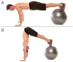 six pack abs exercise : swiss ball pike