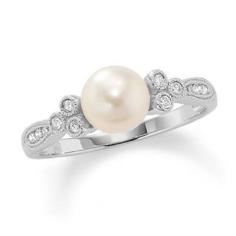
                    
                        Cultured Freshwater Pearl Ring in 10K White Gold with Diamond Accents
                    
                